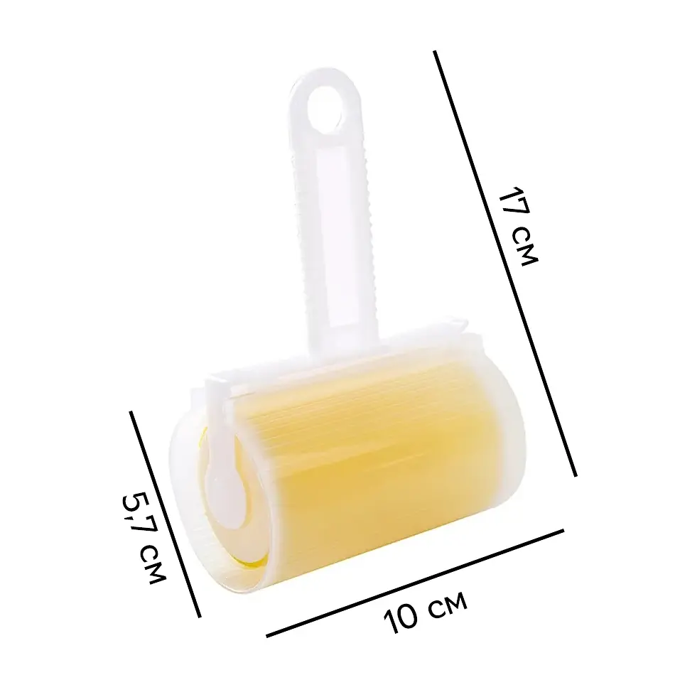 Багаторазовий липкий ролик для чищення одягу Semi Sticky roller for clothes з чохлом, Yellow - фото 5