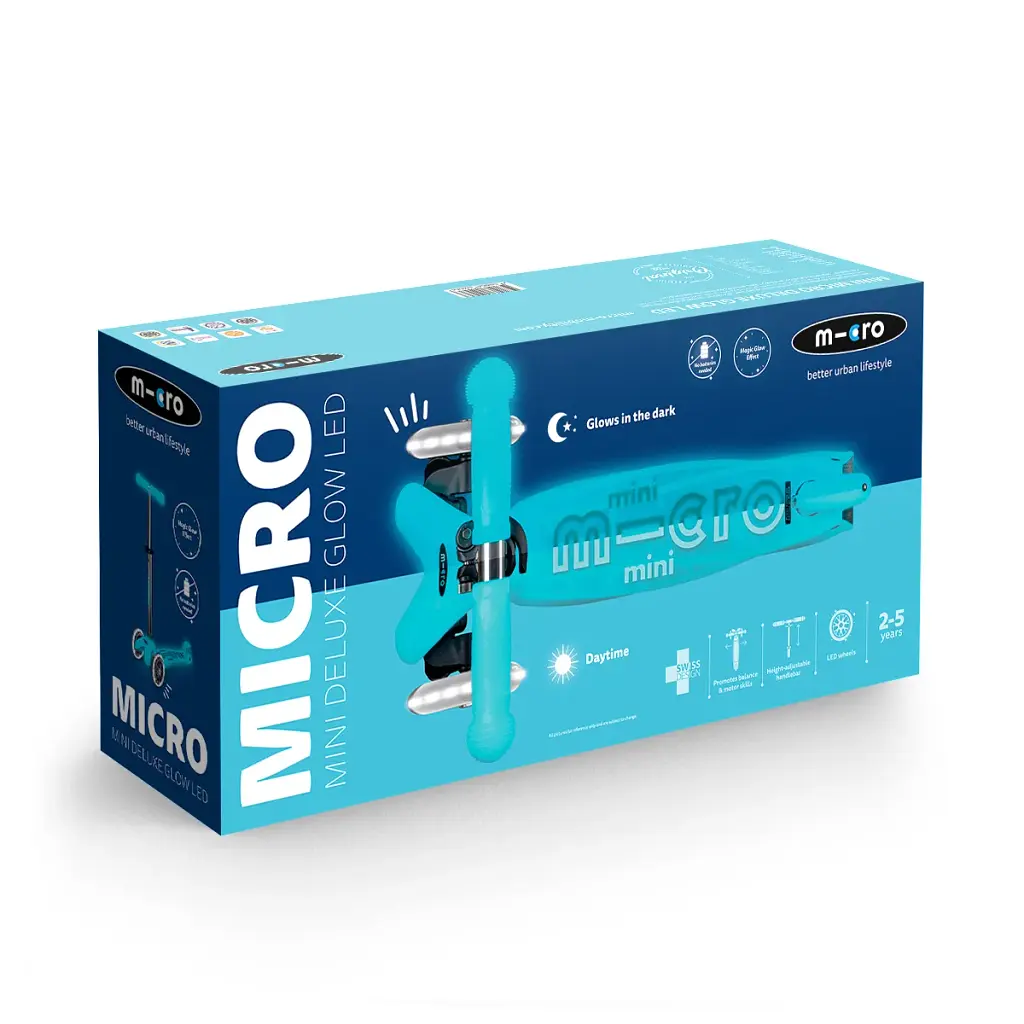 Самокат MICRO серії "Mini Deluxe Glow LED" – АРКТИЧНИЙ СИНІЙ (до 50 kg, 3-х колісний, світло) - фото 3