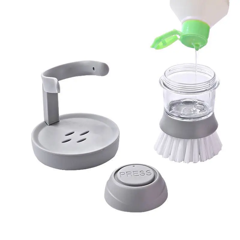 Щітка для посуду з дозатором для миючого засобу Cleaning Pot Brush з підставкою, Kitchen Master Сірий 85607 - фото 9