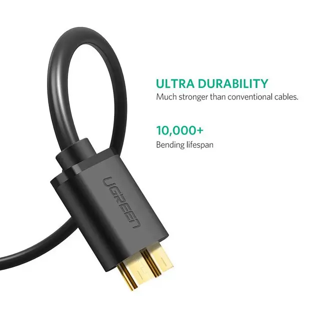 Кабель UGREEN US130 USB 3.0 A Male to Micro USB 3.0 Male Cable 1m Чорний (10841) - фото 3