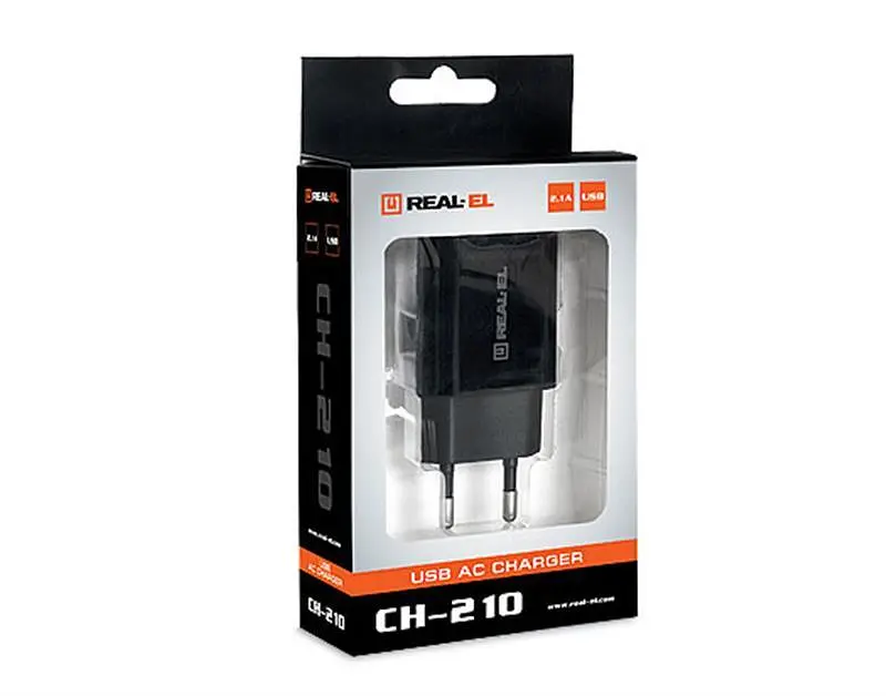 Мережевий зарядний пристрій REAL-EL CH-210 (2USB, 2.1A) Чорний - фото 6