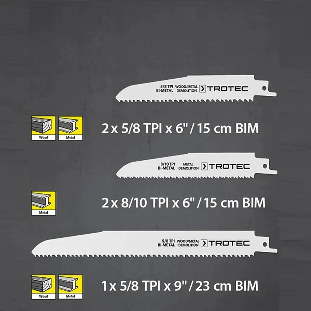 Набір біметалічних полотен для пилки шабельної Trotec 5 pieces Wood/Metal Set - фото 5
