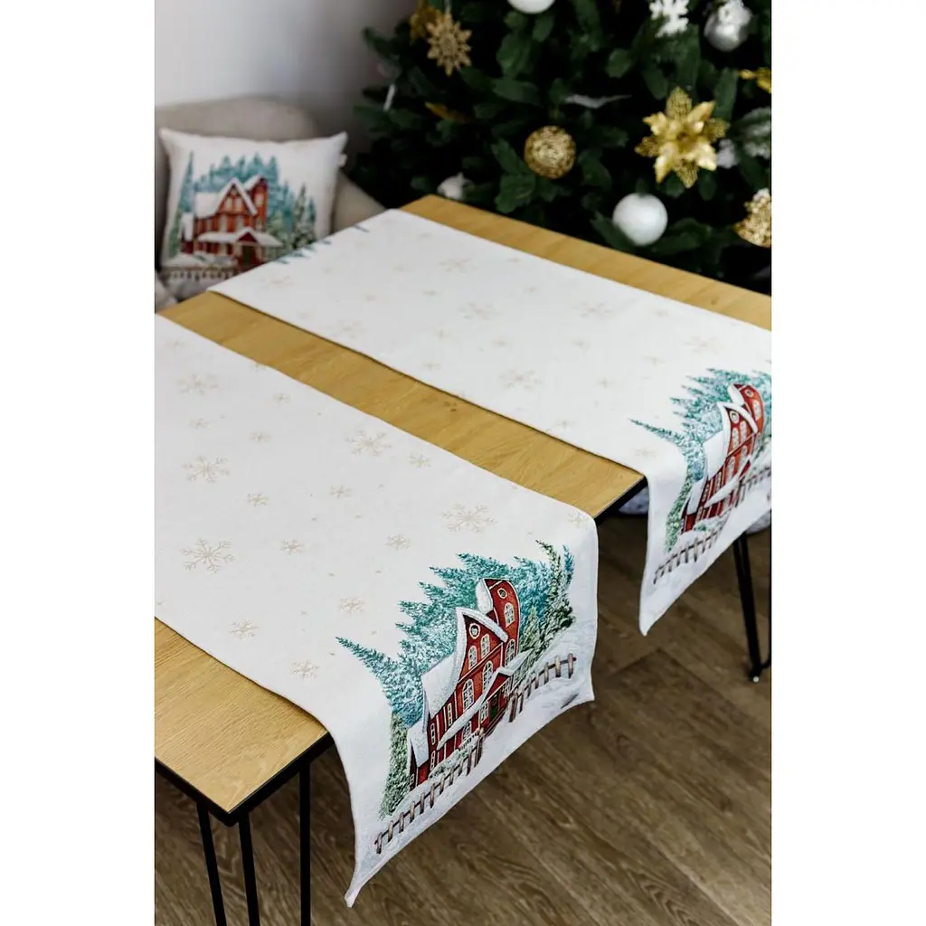 Ранер Прованс Святковий дім гобеленовий з велюром 140х40 см білий (31360) - фото 3