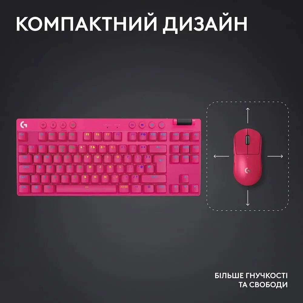 Клавиатура Logitech G PRO X TKL Lightspeed Gaming Magenta (920-012159) - фото 10