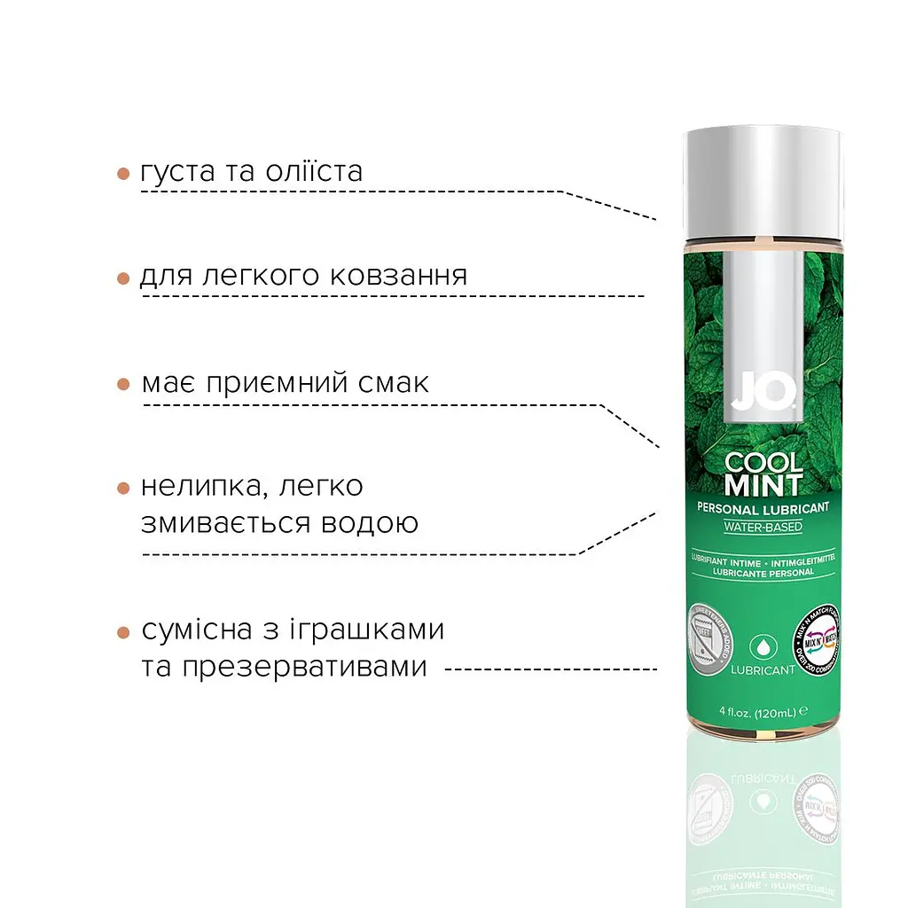 Змазка на водній основі JO H2O — Cool Mint (120 мл) без цукру, рослинний гліцерин - фото 3