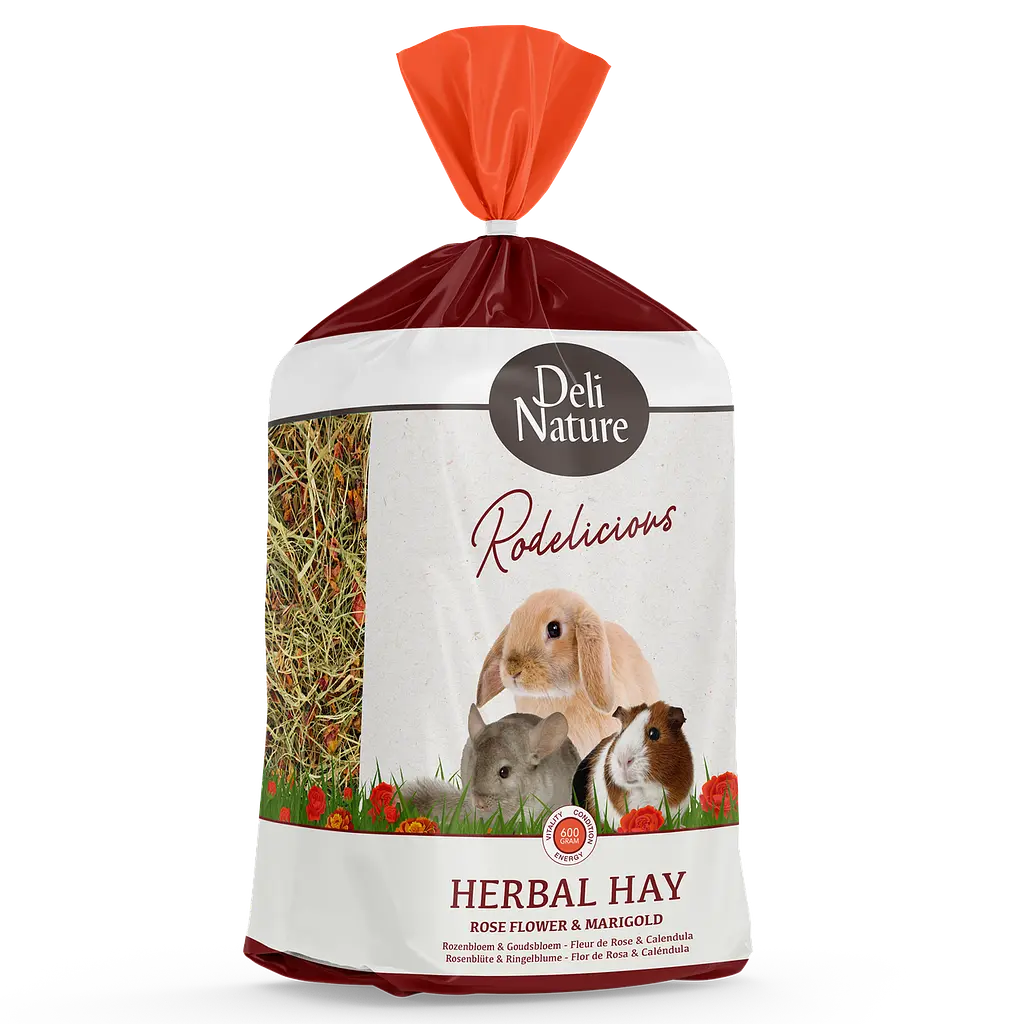 Травʼяне сіно для гризунів Deli Nature Rodelicious Herbal Hay із квітами троянди та календулою 600 г