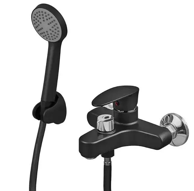Смеситель для ванны Plamix CEZAR-009 EURO SET Matte black, со шлангом, лейкой и кронштейном (PM0693) - фото 2