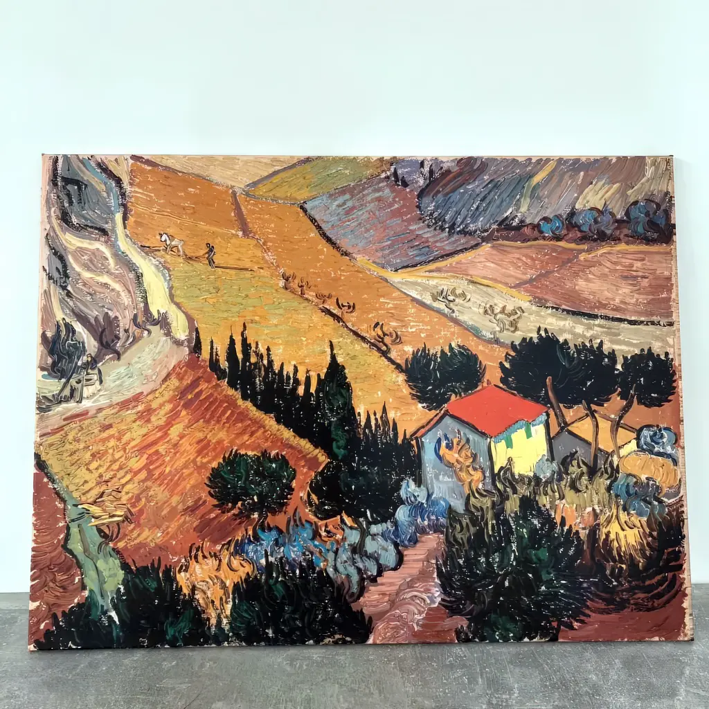 Інтер'єрна картина Пейзаж з домом і пахарем, Вінсент ван Гог, Vincent van Gogh, інтер'єрний декор, 60×80 см (id6663) - фото 4