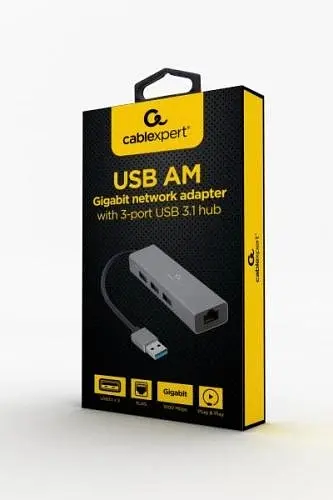 Хаб USB A-AMU3-LAN-01 Grey USB 3.1 - 3xUSB 3.1 / GLan Cablexpert teh0019578 - фото 2