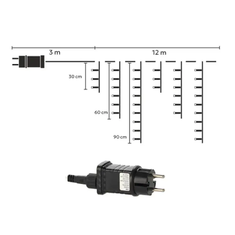 Гірлянда Chomik Бахрома 300 LED 12 м, холодний білий, IP44, від мережі (5900779879850) - фото 4