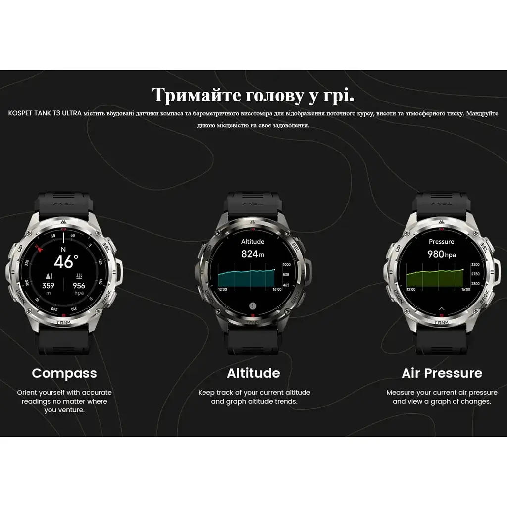 Смарт-годинник тактичний Kospet Tank T3 ULTRA Metal Black (KTT0003UMB) - фото 5