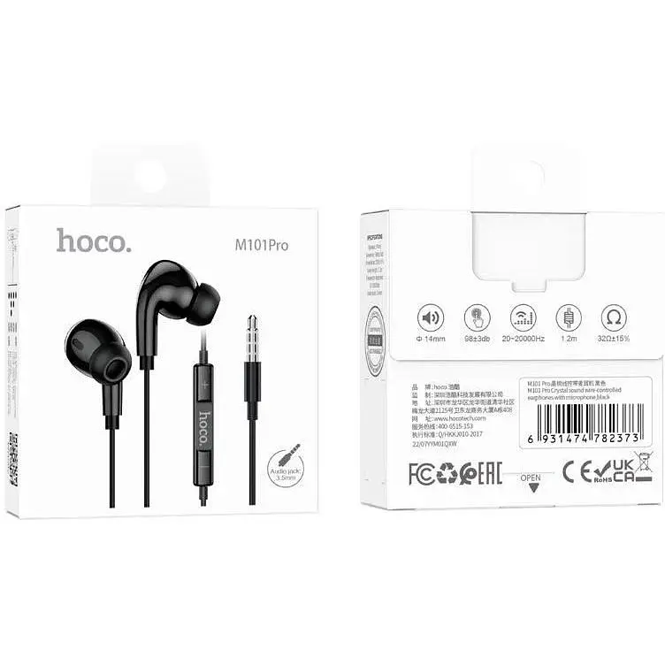 Навушники Hoco Crystal sound wire-controlled earphones with microphone M101 Pro чорні - фото 7
