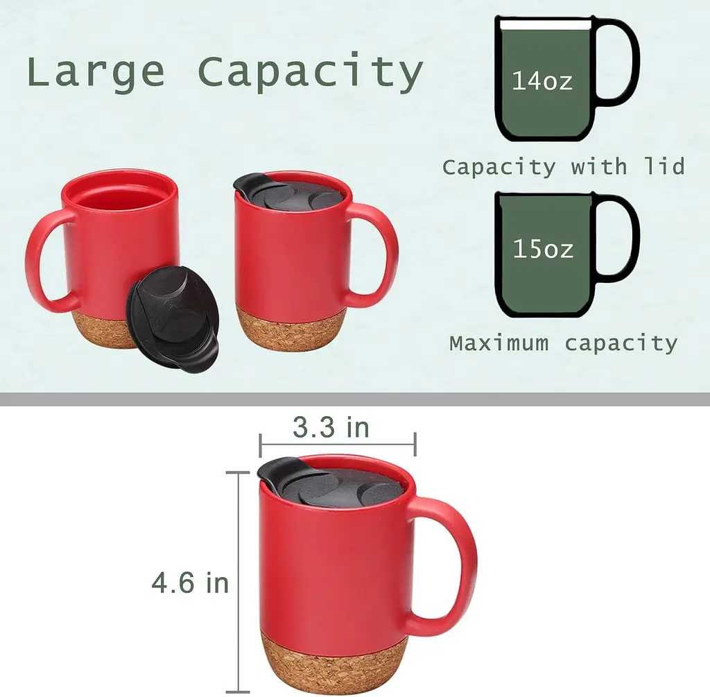 Керамическая кофейная кружка OldBro Red 400 мл с изолированным пробковым дном и крышкой - фото 3