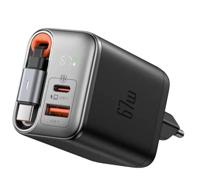 Сетевое зарядное устройство McDodo 67W 1C+1A Digital Display GaN Charger Built-in 65cm USB-C Cable(EU) Черный - фото 2