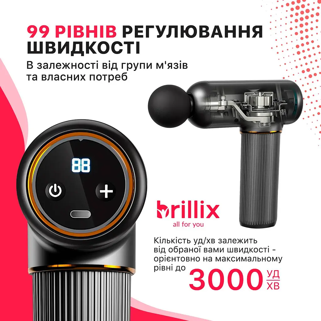 Портативний ручний масажер для тіла масажний пістолет Brillix - фото 4