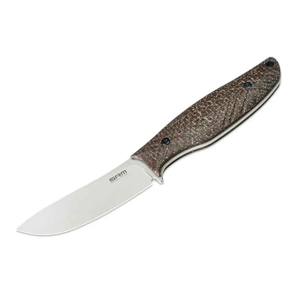 Ніж з чохлом туристичний SRM Fossa 605T-MW, (8.8 см) 14C28N / Micarta коричневий - фото 3