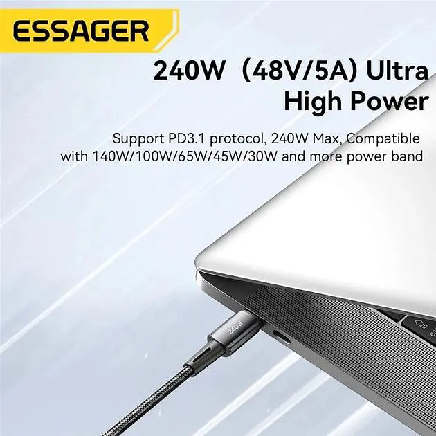 Кабель Essager Sunset Type C to Type C 240W Data cable 2 м Dark Grey (EXCTT3-CGA0G-P) - фото 8