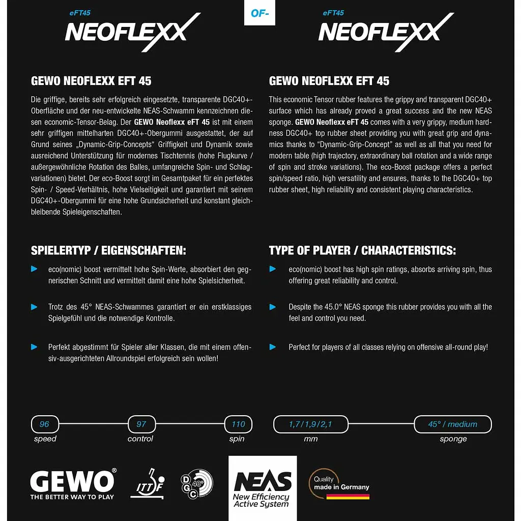 Ракетка для настільного тенісу Gewo Zoom Balance ALL, Neoflexx 48.0 + 45.0, ST (11640000031) - фото 4