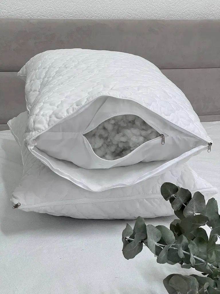 Подушка Ecotton 50х70 см подвійна з чохлом на блискавці із мікрофібри біла White (Novita) (23983)