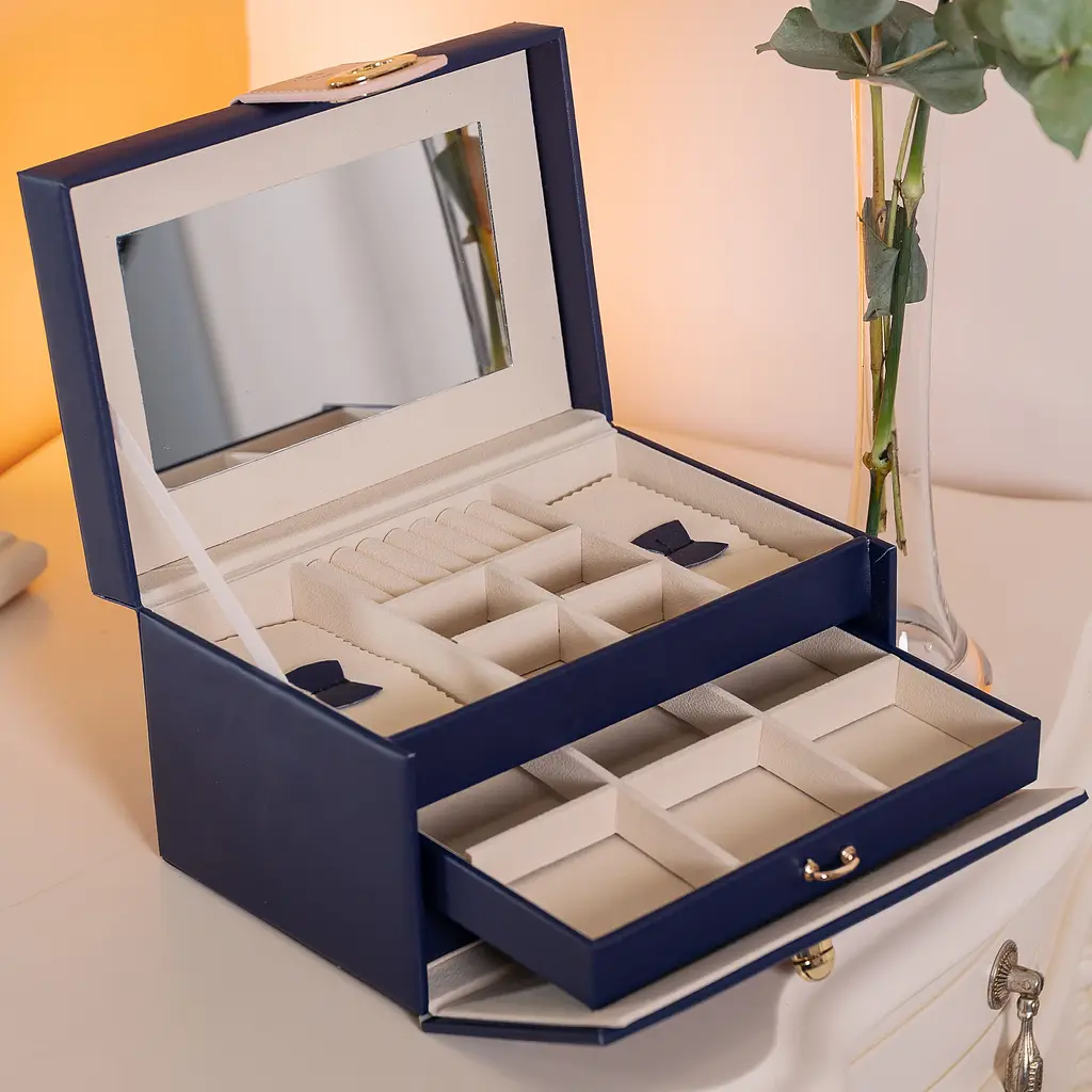 Кейс-скринька Yiwu для прикрас на кнопці 22.5x15.5x13 см синій HP-5-17BL - фото 8