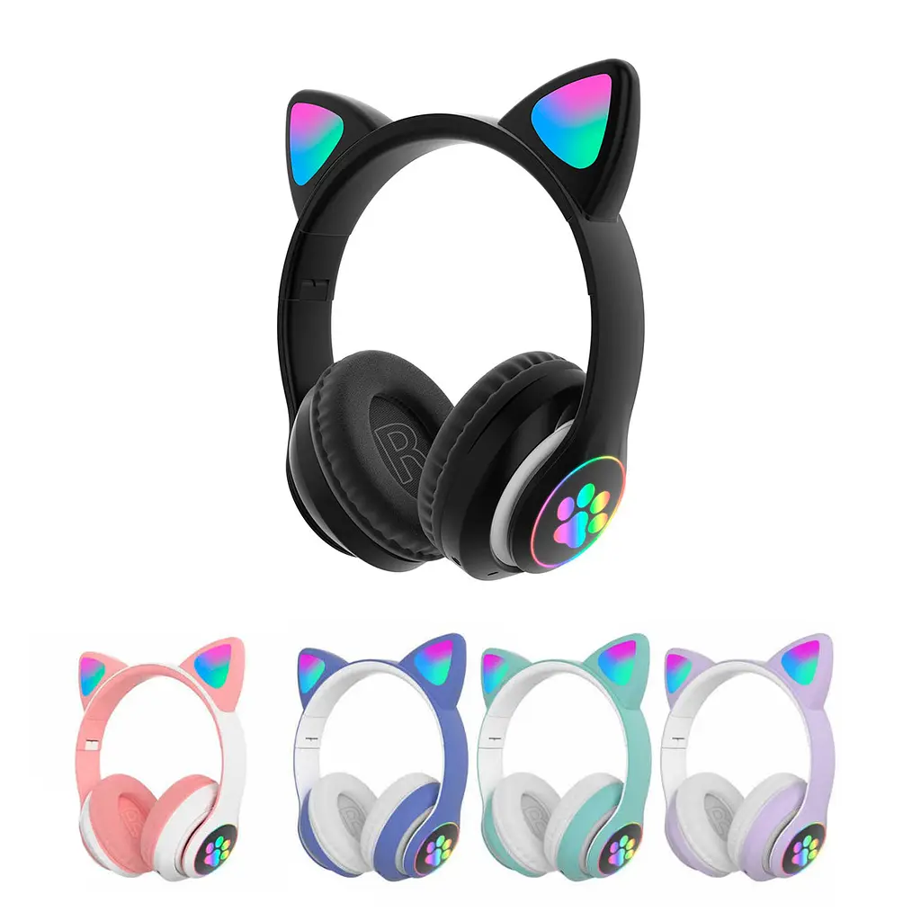 Навушники з вушками чорні бездротові з підсвічуванням CAT STN-28 Bluetooth навушники блютуз гарнітура - фото 2