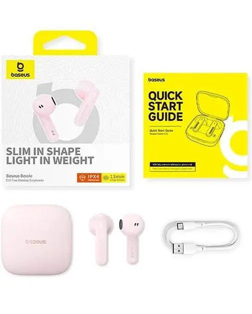 Беспроводные наушники Baseus Bowie E16 True Wireless Earphones, IPX4, TWS, BT5.3, 35mAh, 400mAh, 6h, Pink A00061900413-01 - фото 4