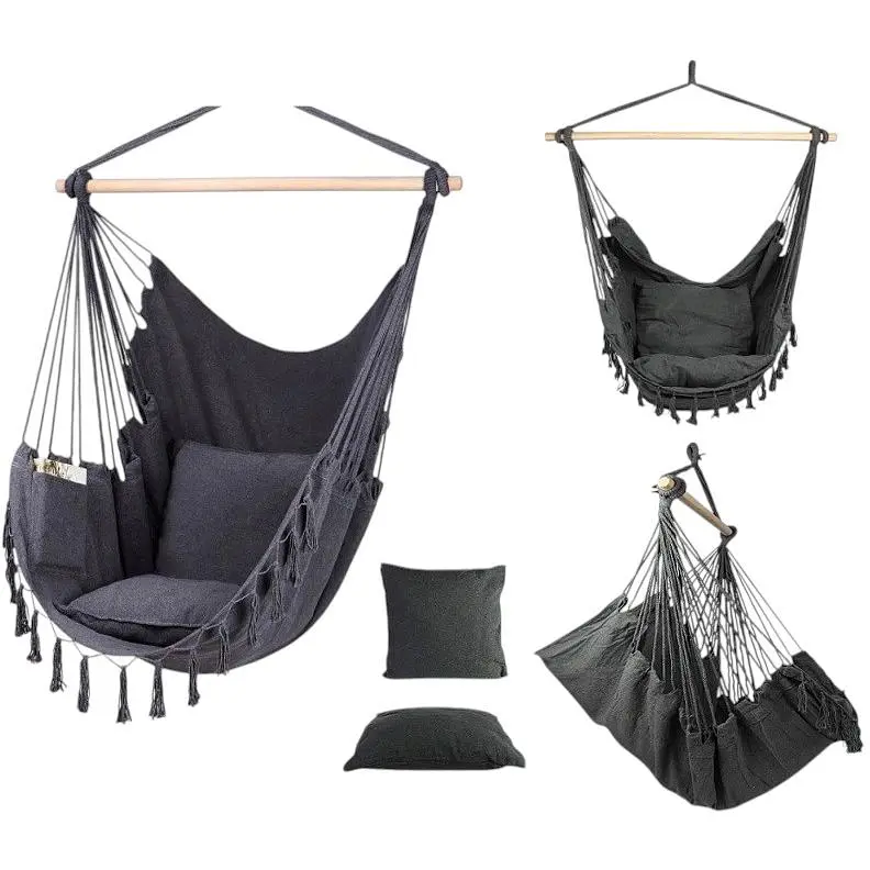 Підвісне крісло гамак бразильський Kinderkraft Boho 100 см + 2 подушки Dark Grey - фото 1