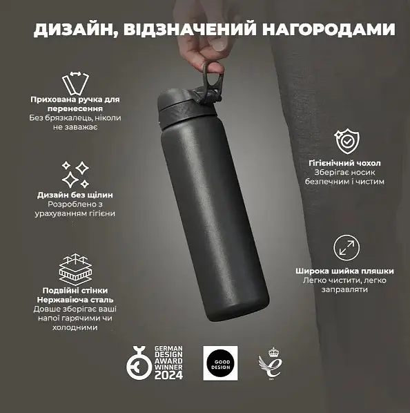 Пляшка для води ION8 металева вакуумна 920 мл Vacuum Insulated Grey (I8TS1000GRY) - фото 4