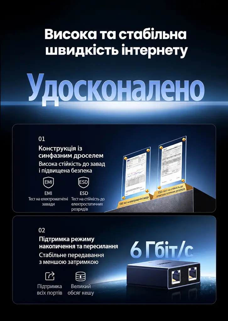 Розгалужувач Ethernet UGREEN NW301 мережевий комутатор RJ45 1 вхід і 2 виходи до 1000 Мбіт/с потребує живлення через USB-C для одночасної роботи двох пристроїв без встановлення драйверів з індикаторами живлення та з'єднання в алюмінієвому корпусі кабель живлення USB-A → USB-C 1 м у комплекті сірий із чорною панеллю портів (45311) - фото 9