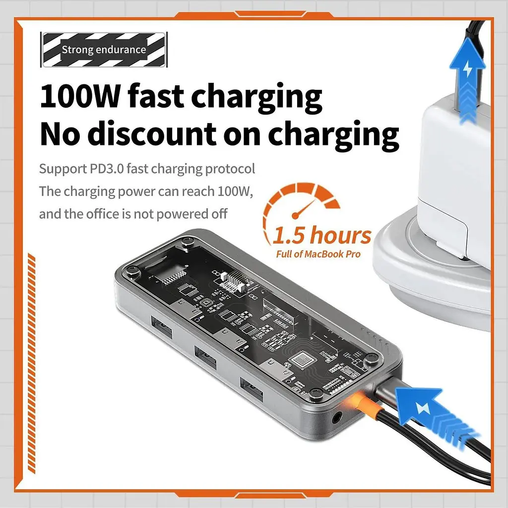 USB type C HUB 10 in 1 PD100W 4K 30 Гц RJ45 USB 3.0 10 Гб/с - фото 9