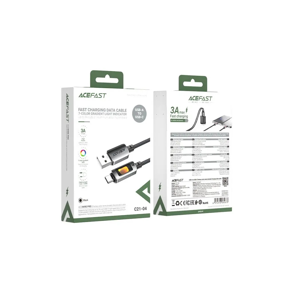 Дата кабель USB 2.0 AM to USB-C 1.2m 60W black Acefast (6974316284673) - фото 4