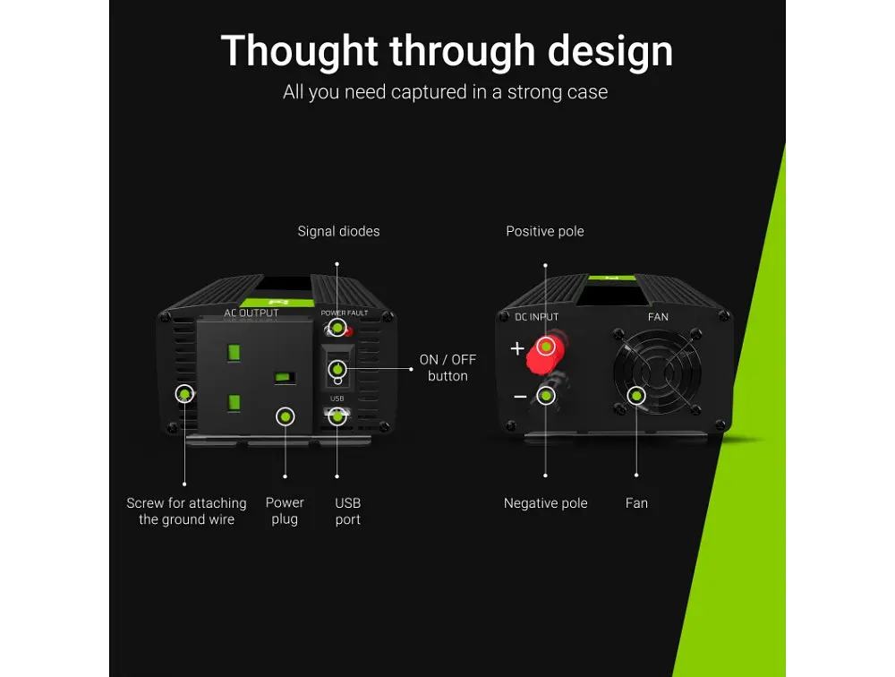 Перетворювач напруги інвертор Green Cell 24V на 230V 500W/1000W UK чиста синусоїда - фото 3