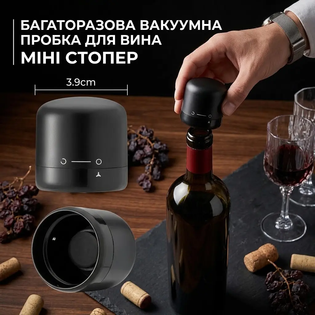 Багаторазова вакуумна пробка для вина, міні стопер - фото 2