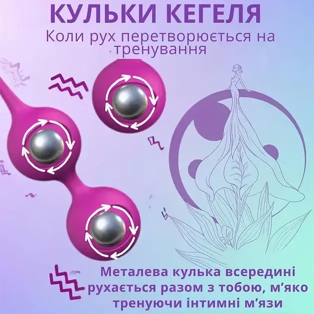 Вагінальна кулька I’MCUM Sweet Hear Подвійна Для тренування мʼязів тазового дна Фіолетова (IM-KGE202) - фото 4