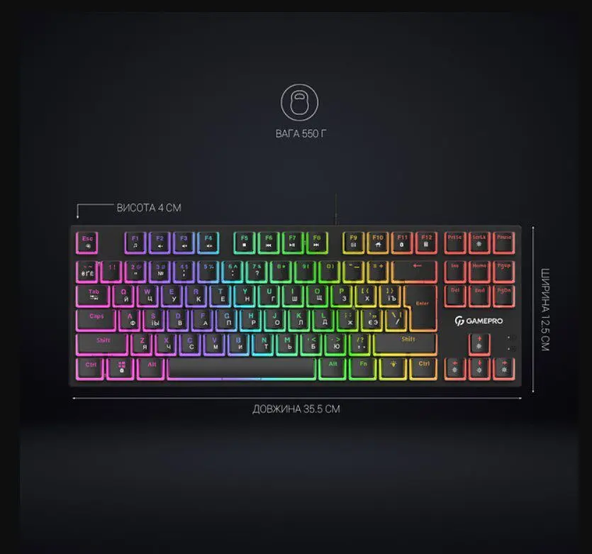 Клавіатура ігрова механічна GamePro MK-80B USB Blue switch (Clicky) RGB Black - фото 6