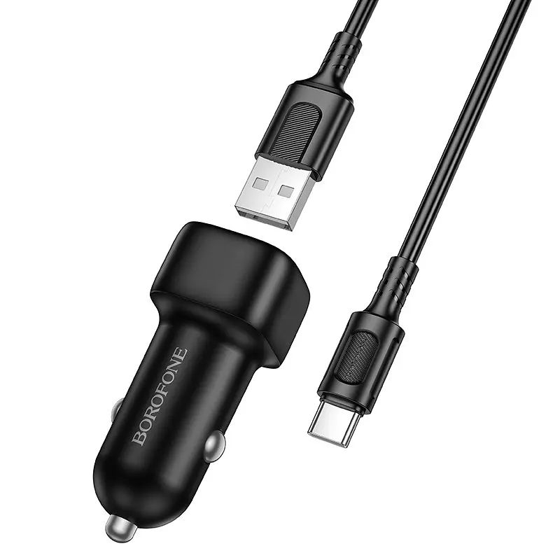 Автомобільний зарядний пристрій BOROFONE BZ34 Cloud single port QC3.0 car charger set(Type-C) Чорний - фото 3