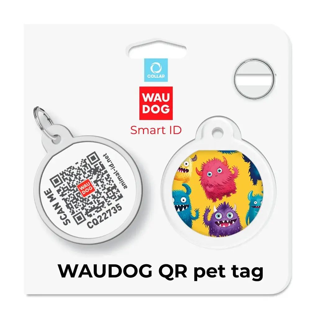 Адресник для собак і котів Waudog Smart ID з QR паспортом Мохнаті монстри коло 25 мм - фото 6