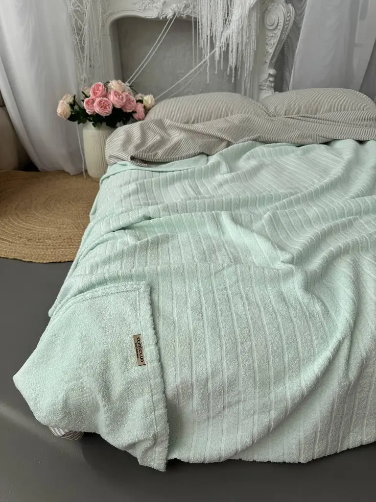 Покривало Zeintex Palermo махрове бавовняне світло-м'ятне 210х300 см - фото 6