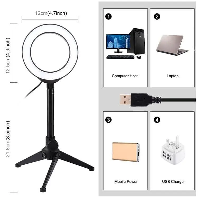 Кільцева USB LED лампа Puluz PKT3084B 4.7" + настільний штатив - фото 3