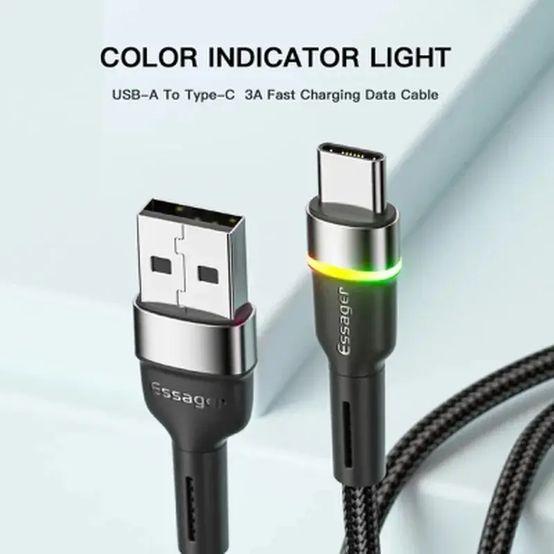 Дата кабель USB 2.0 AM to USB-C 2.0m 3A LED black Essager (EXCT-XCDA01) - фото 3