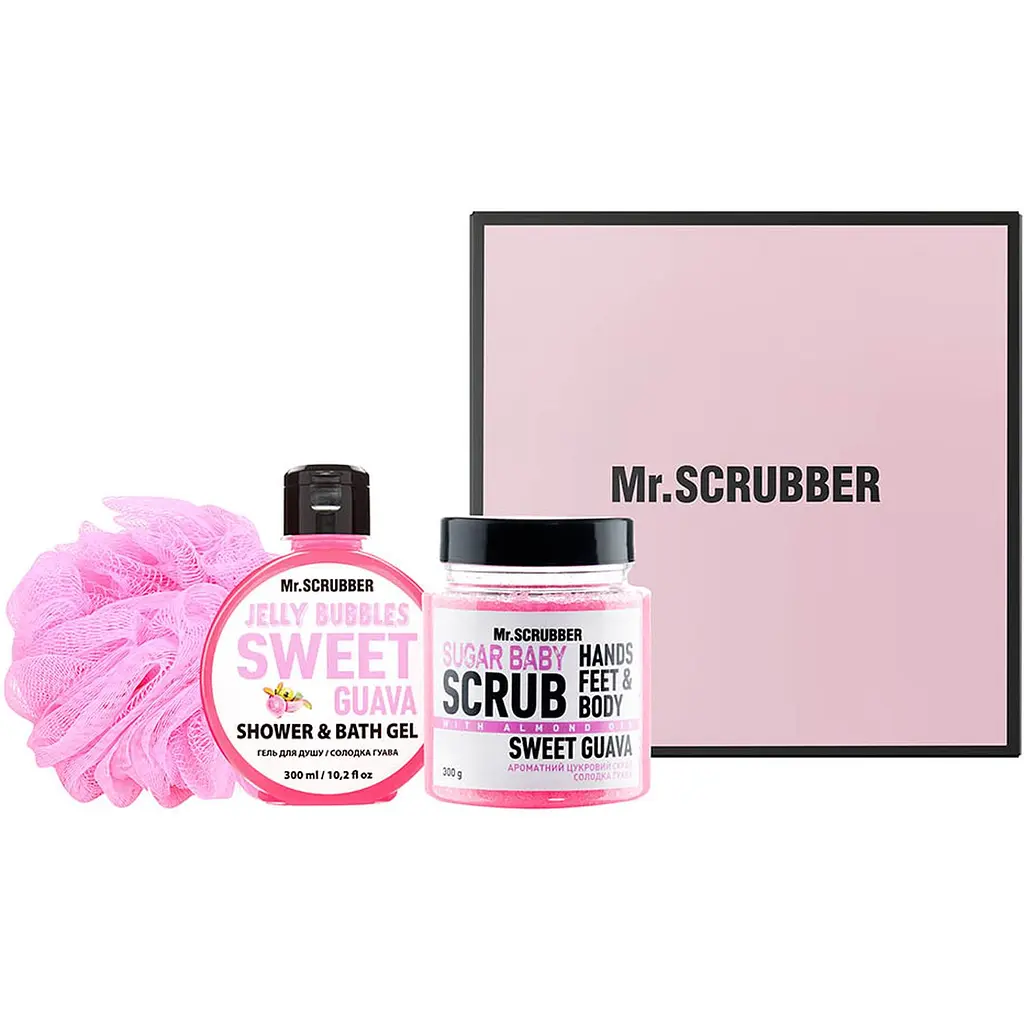 Подарунковий набір Mr.Scrubber Sweet Guava: Цукровий скраб 300 г + Гель для душу 300 мл + Мочалка Хмаринка - фото 1