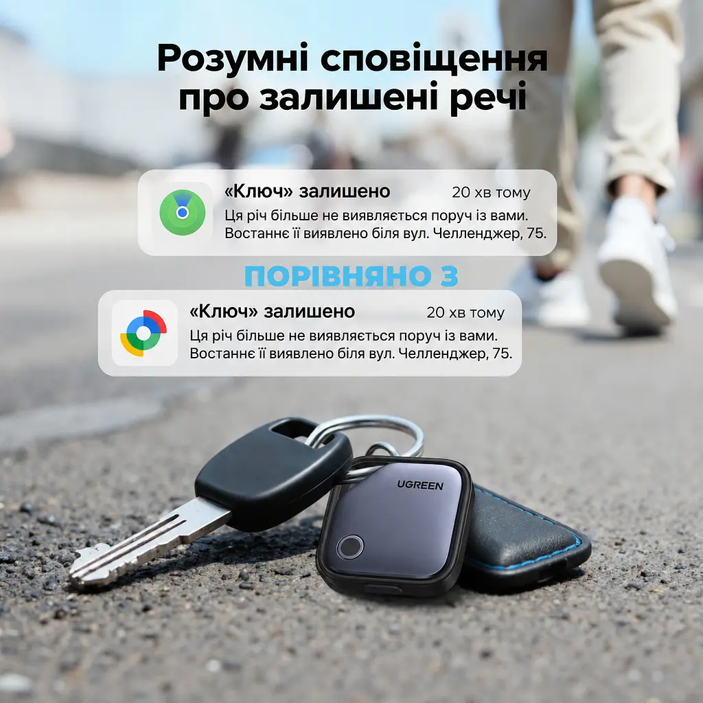 Bluetooth-трекери для пошуку речей UGREEN FineTrack CM916 4 шт. AirTag пошукові мітки для Apple Find My або Android Find Hub з перезаряджанням через USB-C зі звуковим пошуком зі сповіщеннями про залишені речі зі спільним доступом до місцезнаходження до 1 року роботи на заряді синьо-сірі з чорною рамкою (75646P) - фото 14