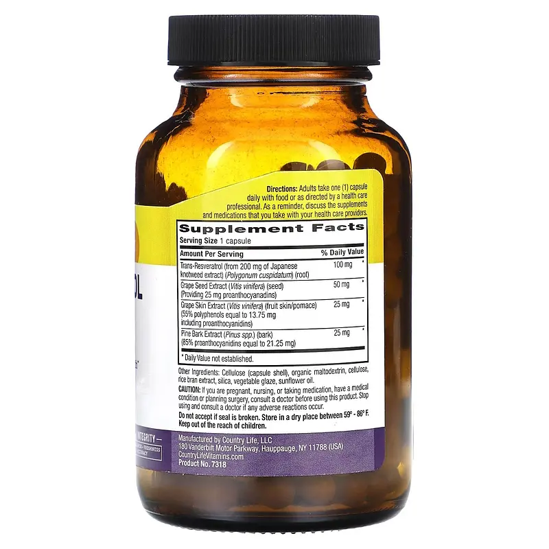 Натуральная добавка Country Life Resveratrol Plus 120 вегакапсул - фото 2