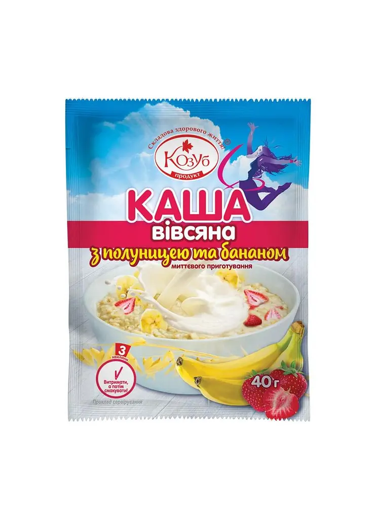 Каша вівсяна з полуницею та бананом миттєвого приготування Козуб продукт 40 г