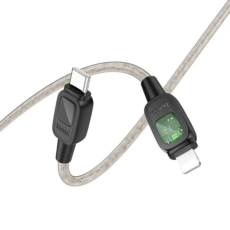 Дата кабель Hoco U124 Stone silicone power-off Type-C to Lightning (1.2m) Black - фото 3