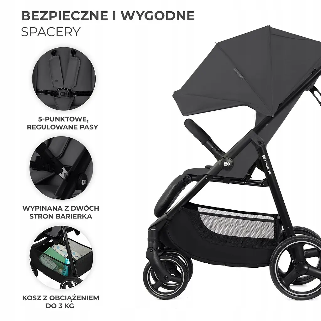 Прогулянкова коляска Kinderkraft Trig 3 Grey - фото 5