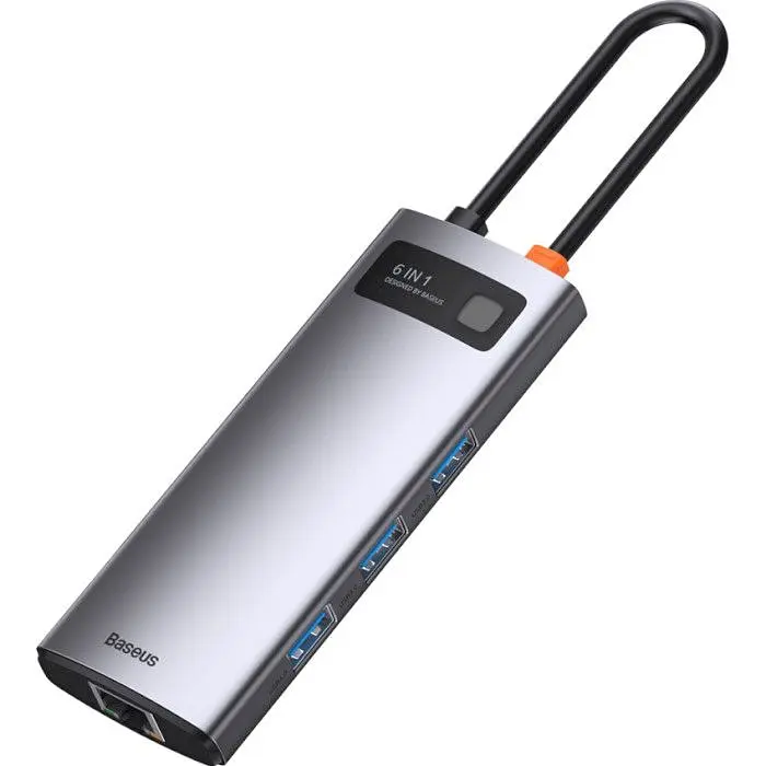 USB-хаб Baseus Metal Gleam Series 6-in-1 Multifunctional Type-C Hub Docking Station Space Gray (CAHUB-CW0G) [75252] - фото 3