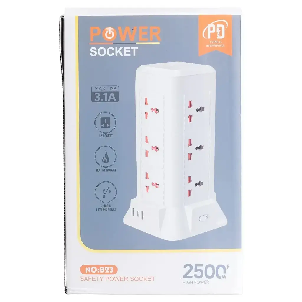 Мережевий фільтр-подовжувач Yiwu HP-5-5 TOWER B23 2,8 м 9 розеток 3USB + 1PD білий  - фото 10
