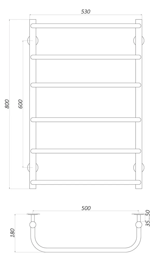 Водяной полотенцесушитель Unio LS W 800-500-6 Лесенка Скоба, Хром - фото 4