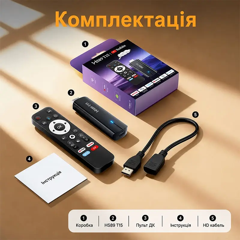 Смарт ТВ приставка-стік Hugsun HS89 T15 2/16 Гб Smart TV Stick Android TV 14 - фото 6